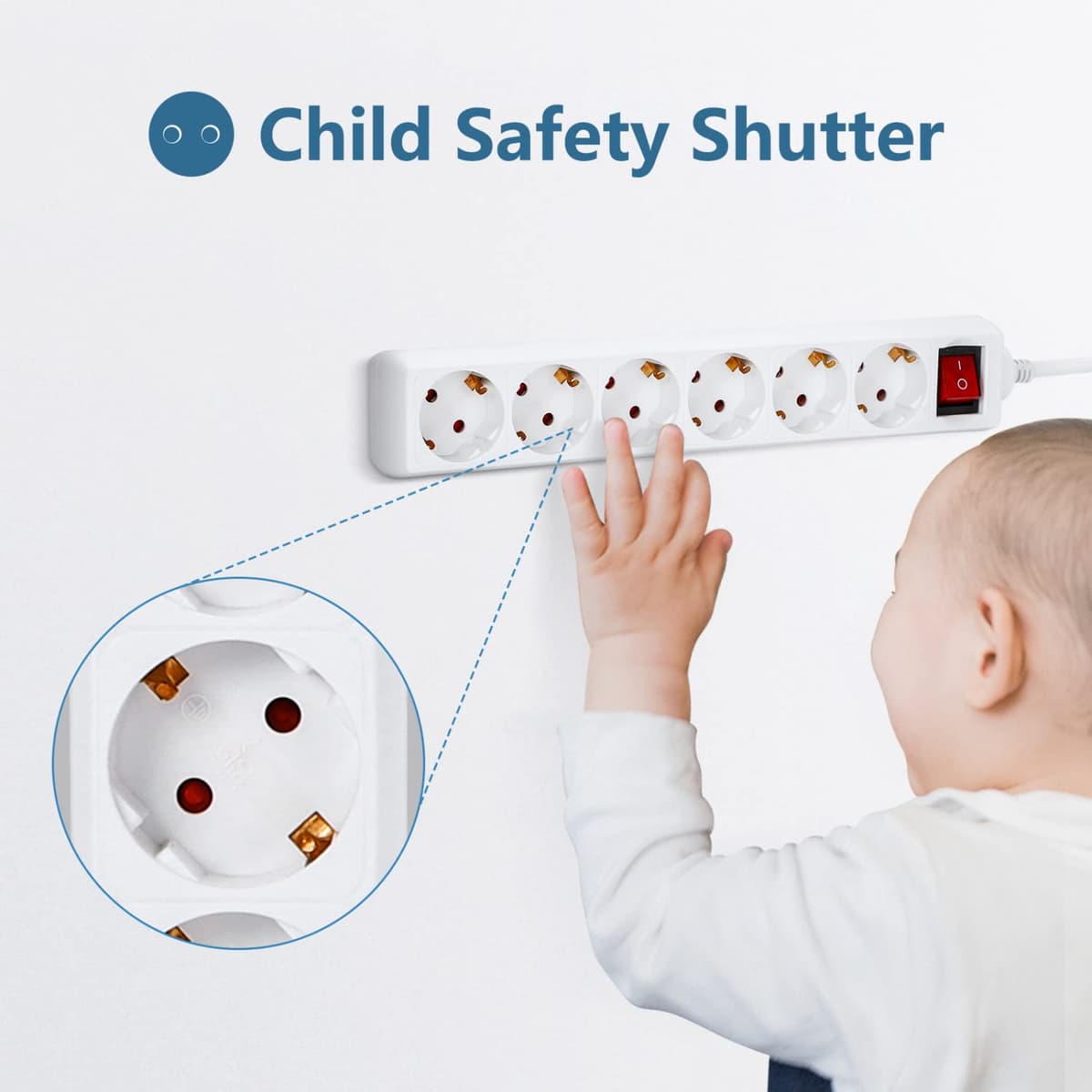 Aigostar Regleta alargador de 6 enchufes con Cable de 3 Metros e Interruptor. Color Blanco — view 3