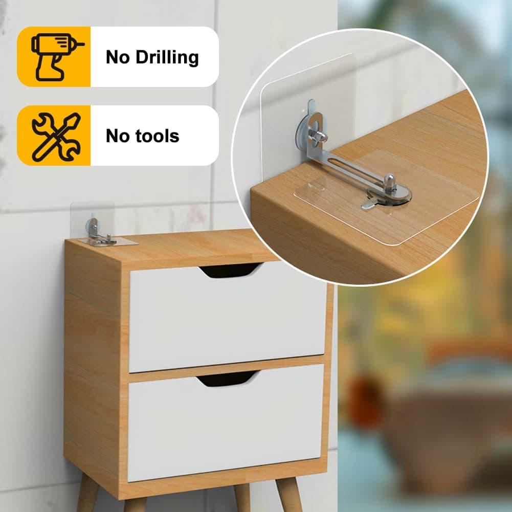 Anclaje Mueble Pared Sin Taladrar 4PCS, 7cm Grande Adhesivo Anclaje de Pared para Muebles Anclaje Pared Mueble Correas de Pared para Muebles Protección Infantil y Protección de Mascotas (4 Paquetes) — view 3