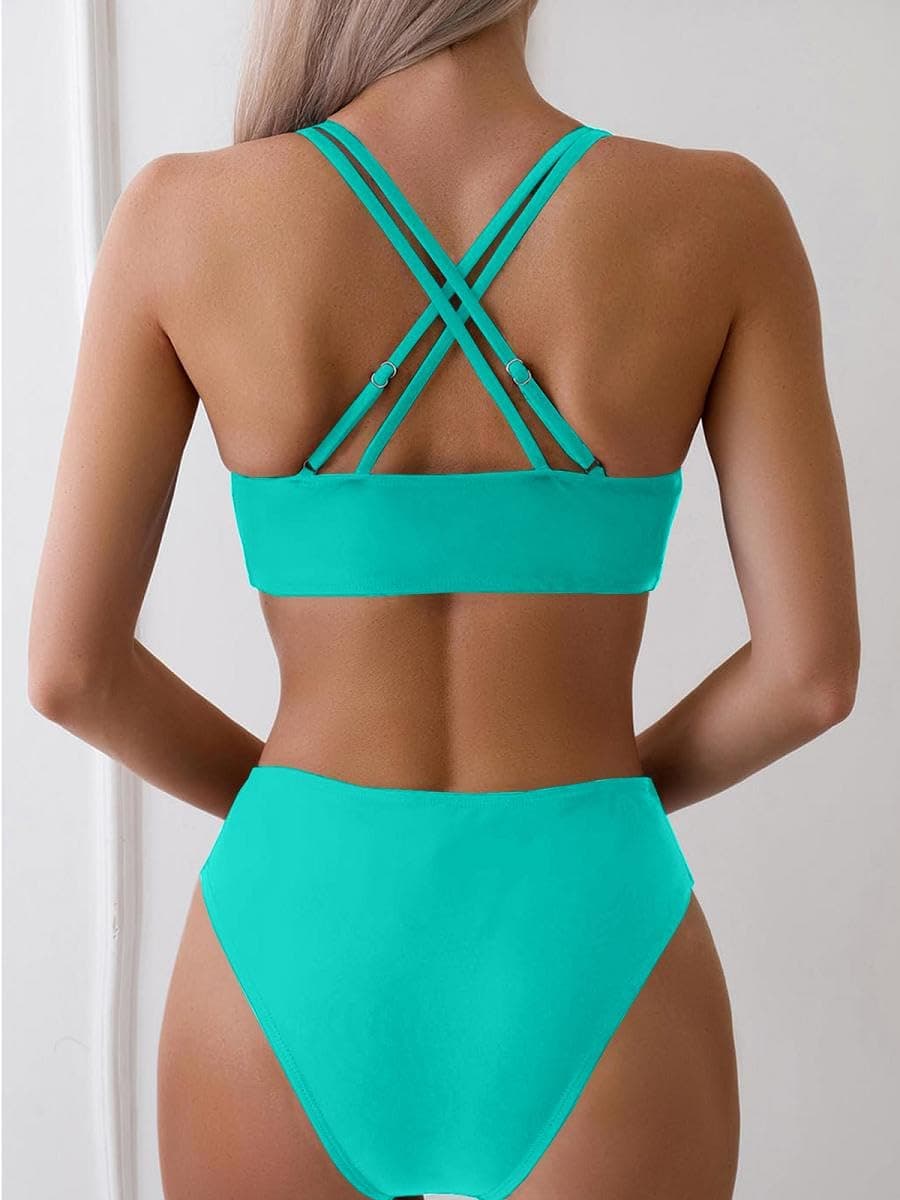 Joligiao Mujer Bikini Sexy Traje de Baño 2 Piezas Cuello en V Bikinis Brasileño con Triángulo Bañadores Bikini Top y Braga Cintura Alta Conjunto de Bikinis Playa — view 3