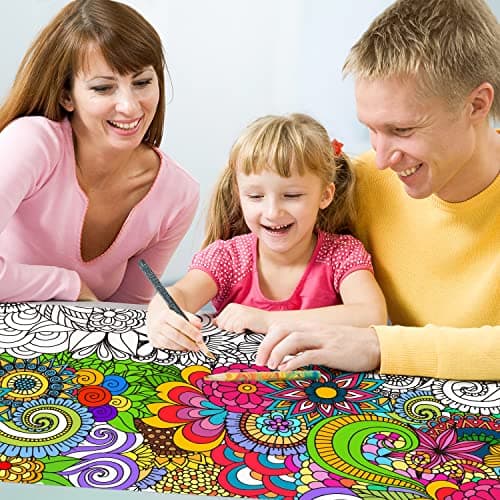 Dvbonike Jumbo Mandala Coloring Poster Giant Flower DIY Drawing Paper Art Blank Banner 55.1 x 23.6 Inch Color-in Table Cover Wall Decoration School Group Activities for Kids Arts Craft Party Suppiles — view 5