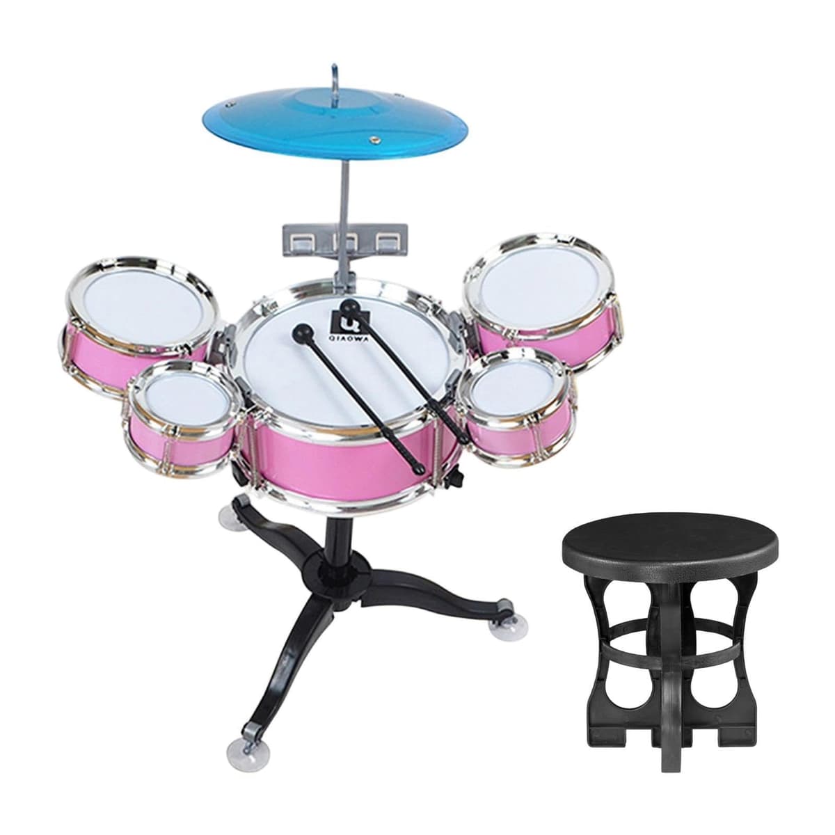 ＡＷＨＡＯ Batería Infantil, Batería de Jazz, Simulación de Aprendizaje Temprano, Regalo Ideal para Preescolar, de 3 a 6 años, 5 Tambores, Instrumento de Percusi, Rosa