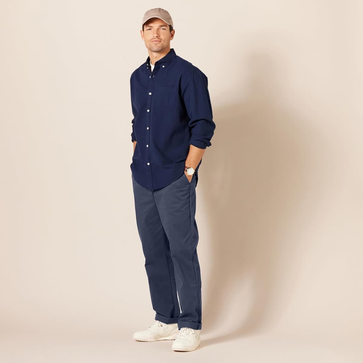Amazon Essentials Men's Classic Fit Wrinkle-Resistant Flat-Front Casual Chino Trouser (Available in Big and Tall) 38W / 32L Navy — view 3