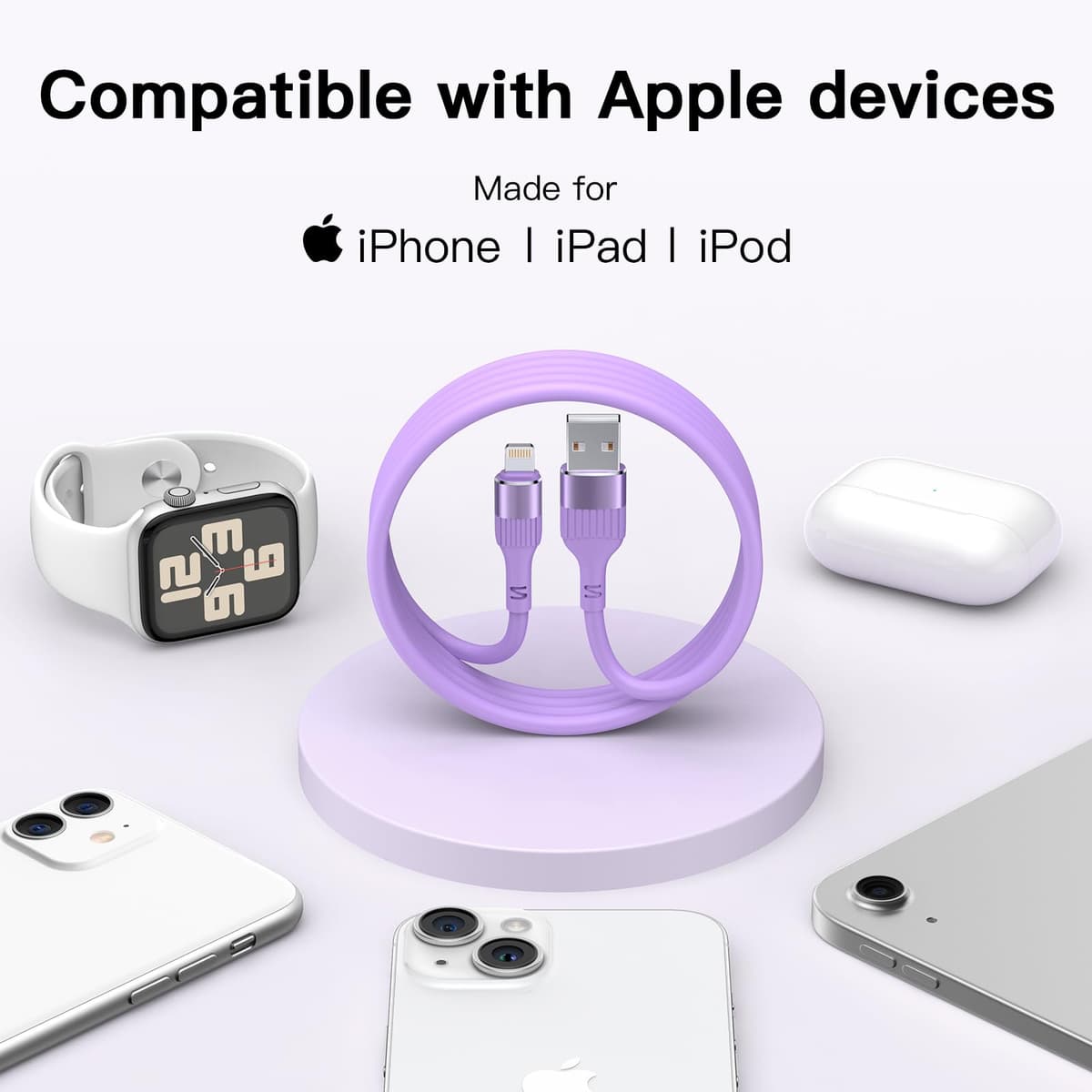 Ankoda iPhone Charger Cable,4Pack 3FT/1M MFi Certified iPhone Fast Charging Cable TPE USB to Lightning Cable Compatible with iPhone 14 13 12 11 Pro Max XR XS X 8 7 6 Plus 5 5S SE — view 7