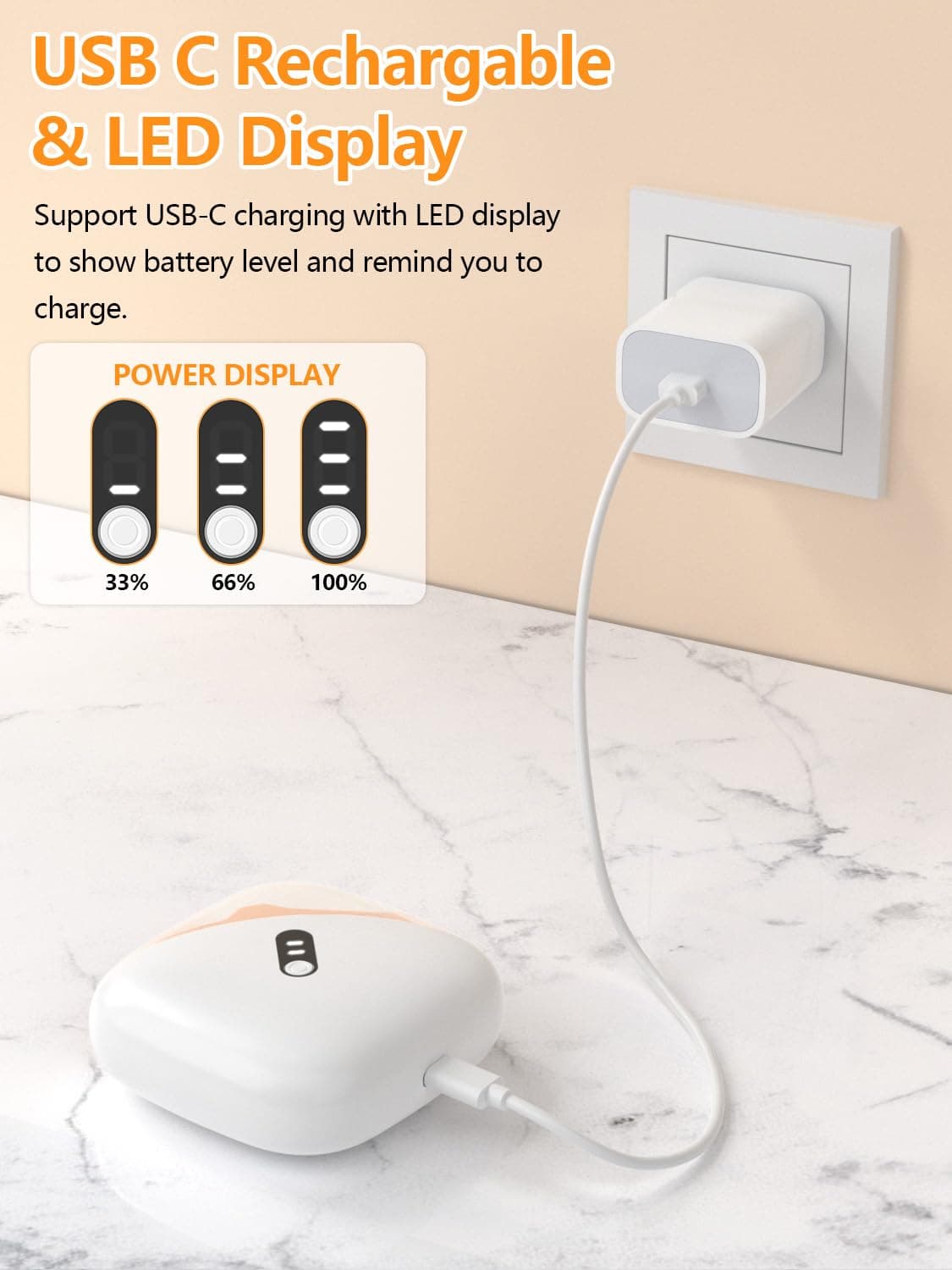 Cortauñas Eléctrico Nuevo 2026, Cortauñas y Pulidor Eléctrico 2 en 1 Con 3 Velocidades, Compartimento para Uñas, Carga USB-C, Lluminación Auxiliar LED, Para Bebés, Adultos y Personas Mayores (Naranja) — view 3