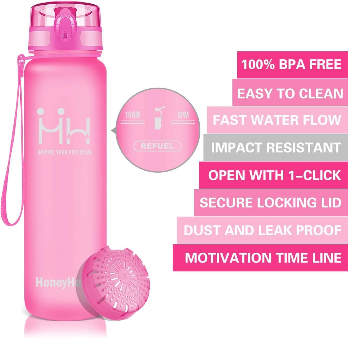 HoneyHolly - Botella deportiva (350/500/800 ml, 1/1,5 L, sin BPA, botella de agua, botella de bicicleta, botella de agua para niños, fitness — view 2
