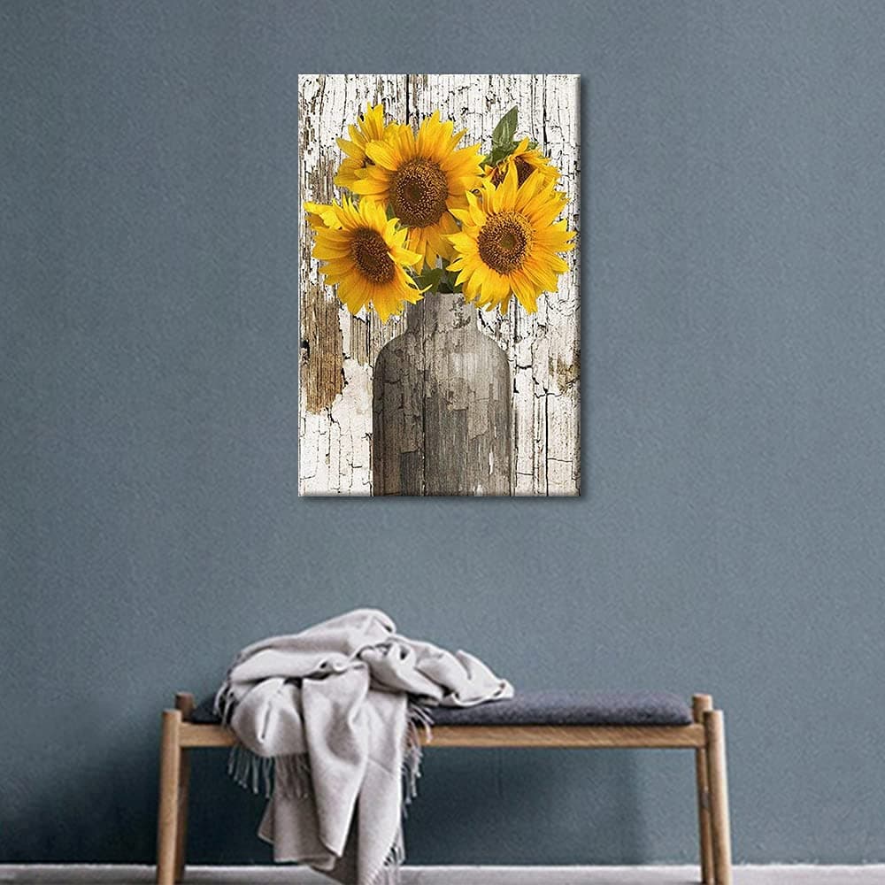 TISHIRON Canvas Wall Art for Home Decor Modern Bathroom Office Wall Decor Paintings Yellow Sunflower Flowers Pictures Artwork Print Home Decor 12x8in — view 3
