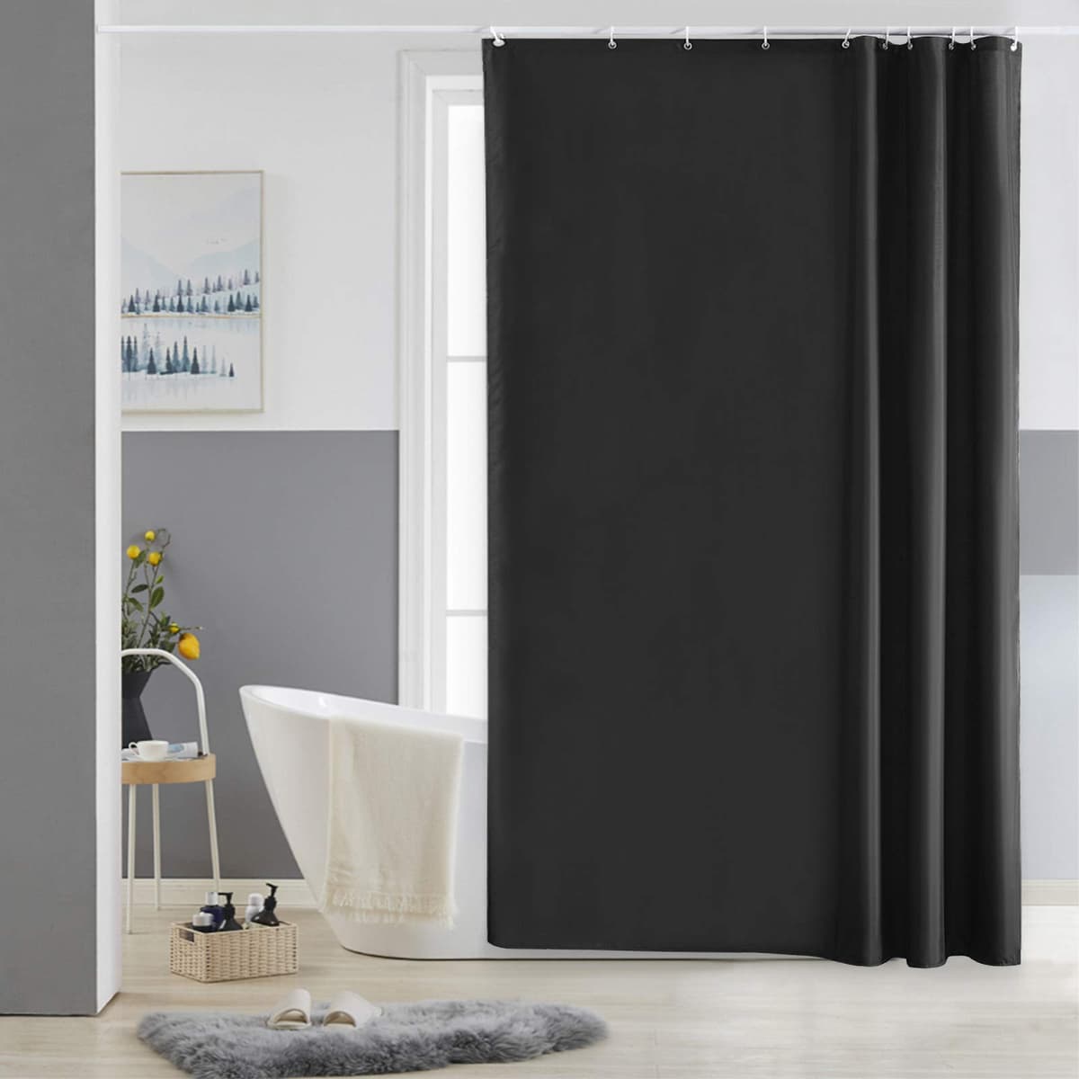 Furlinic Cortina Ducha 200x200cm Antimoho Impermeable Lavable Blanco Tela Poliéster Grandes Cortinas de Baño con 12 Aros de Cortina Ducha. — view 91