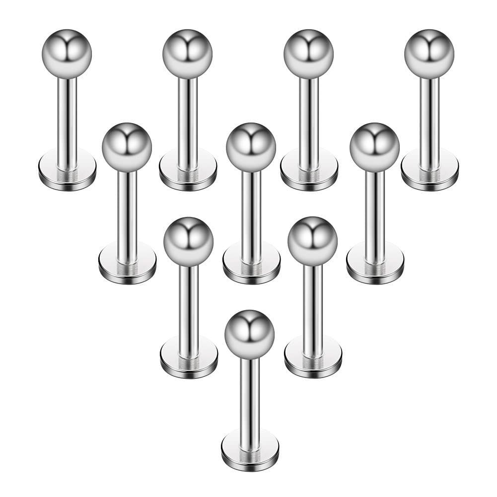 Briana Williams 10pcs 1.2mm 316L Acero Inoxidable Labret Labio Piercing Tragus Helix cartílago Pendiente Barbell Stud, 6-8 mm Longitud de la Barra — view 8