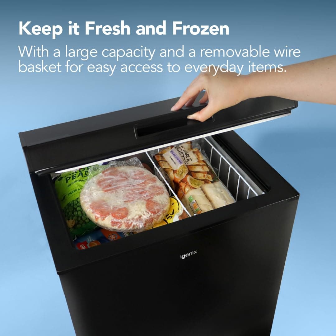 Igenix IG100B Freestanding Chest Freezer, 99 Litre Capacity with Freezer Basket, Suitable for Outbuildings and Garages, Black — view 4