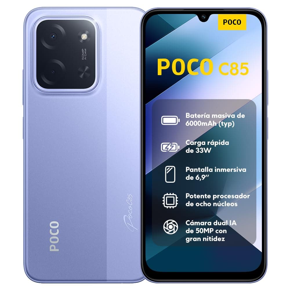 XIAOMI POCO C85 - Smartphone de 8+256GB, Cámara Dual de 50MP con AI, Pantalla inmersiva de 6,9”, Potente procesador Octa-Core, Carga rápida de 33W, 6000mAh, Cargador no Incluido, Negro (Versión ES) — view 15