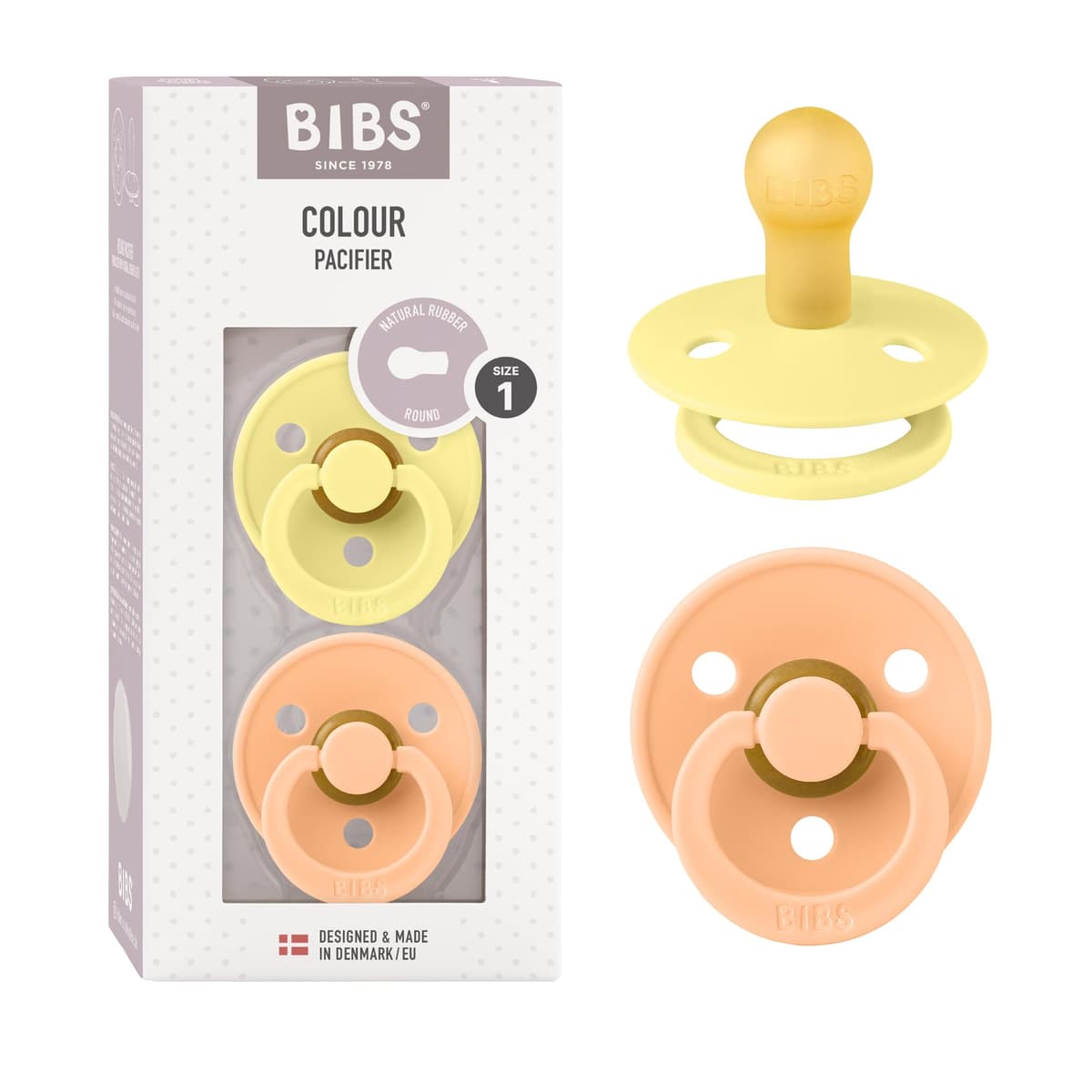 BIBS Colour Soother 2-Pack, BPA Free Dummy Pacifier, Round Nipple. Natural Rubber Latex, Size 2 (6-18 Months), Sky Blue/Steel Blue — view 83