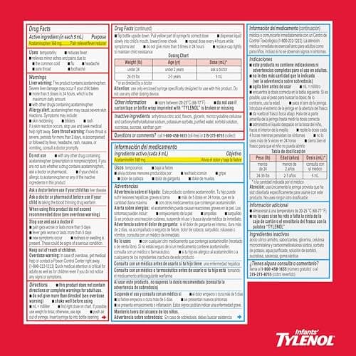 Infants’ Tylenol Dye Free Acetaminophen, Free of Alcohol, Aspirin and Ibuprofen, Oral Suspension, Pain Relief, Fever Reducer, Includes SimpleMeasure Dosing Syringe, Cherry Flavor, 2 Fl Oz — view 7