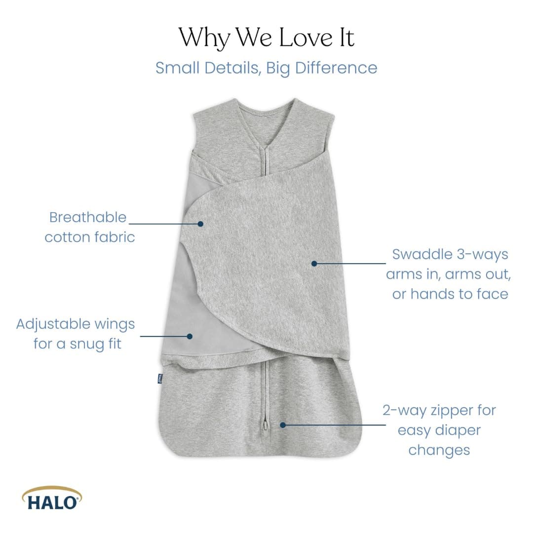 HALO 100% Cotton Sleepsack Swaddle, 3-Way Adjustable Wearable Blanket, TOG 1.5, Jungle, Small (Pack of 1) — view 3