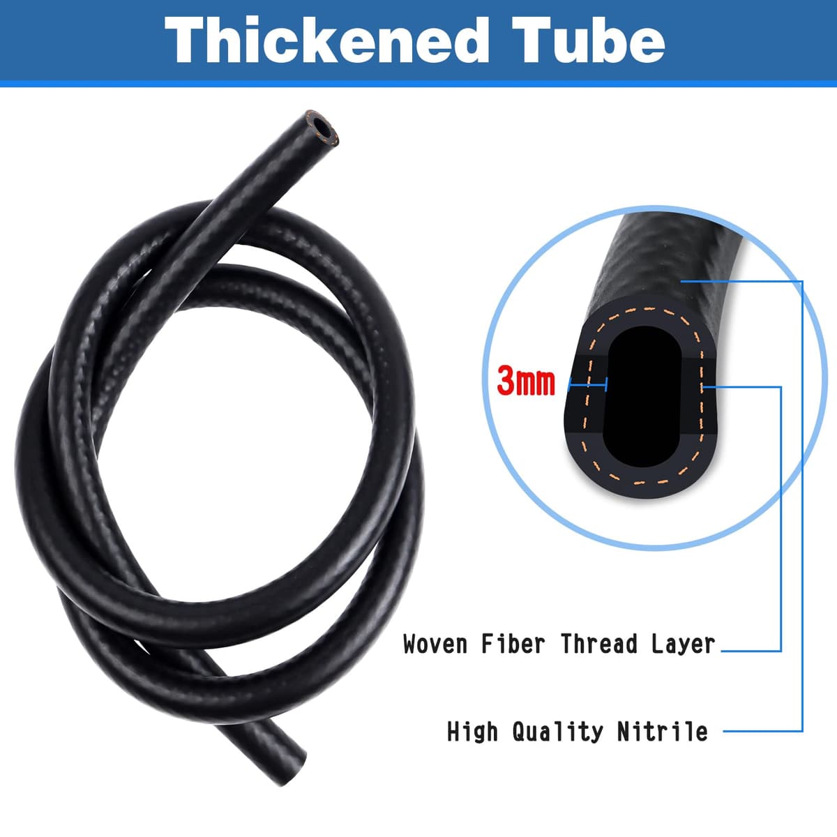 8mm Fuel Hose, 5/16 Inch ID Fuel Line Set 1 Meter Fuel Pipe with 6 Pcs Hose Clamps for Trucks, Cars, Tractors and Small Engines — view 3
