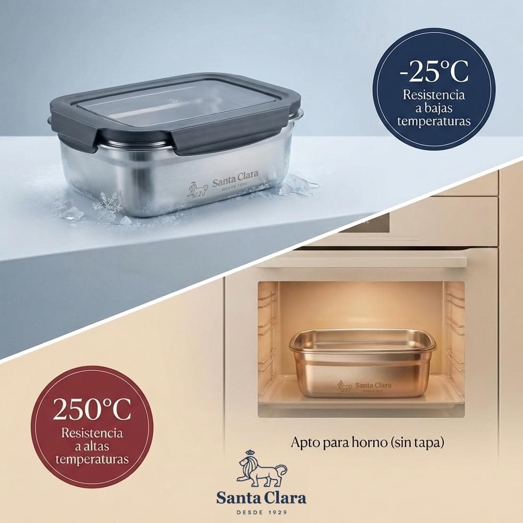 INDE SANTA CLARA | Fiambrera de Acero Inoxidable 1.8L Hermética para Microondas, Tapa Plástica con 4 Cierres, Apta para Horno, Tupper Acero Inoxidable, Lunch Box, Termo Comida Caliente — view 5