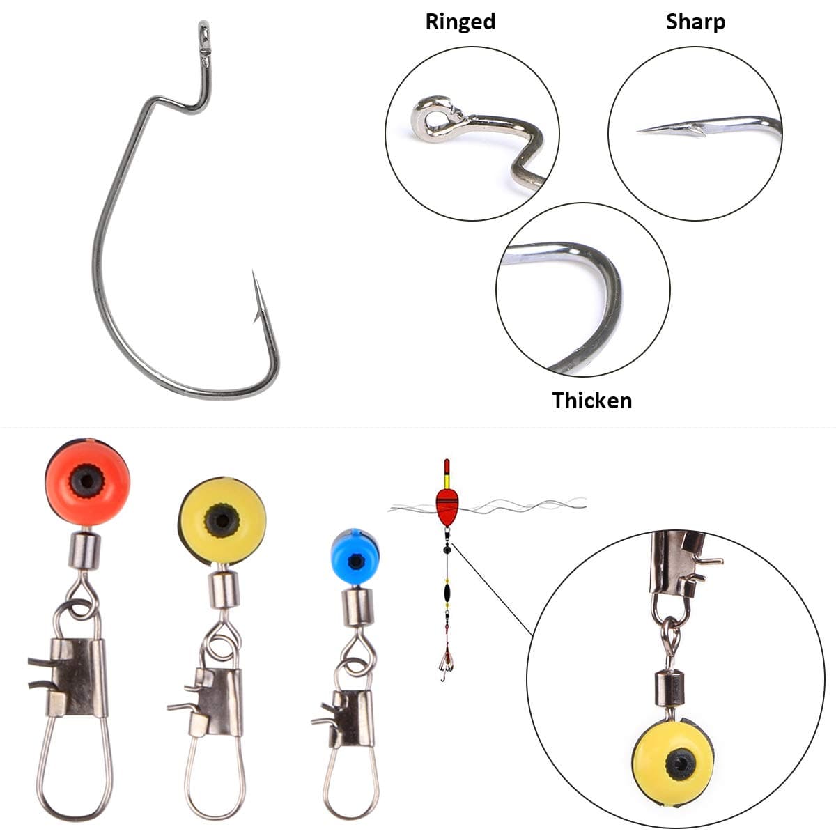 Vicloon Anzuelos de Pesca,Accesorios de Pesca con Caja de Pesca, Incluye Pesas de Plomada, Emerillones e Imperdibles, Diapositivas de Plomada, Anzuelos, Kit de Caja de Aparejos de Pesca — view 4