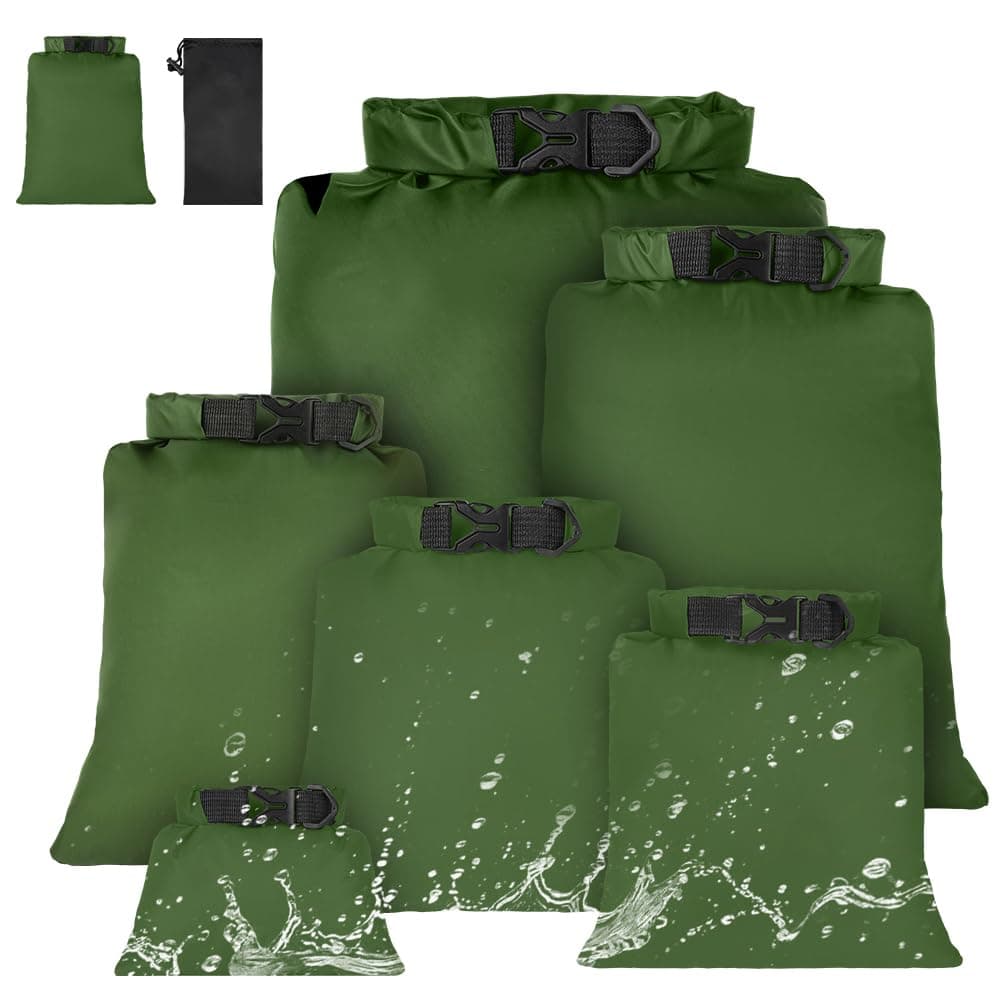 6 Piezas Bolsas Estancas Impermeable, 1.5/2.5/3/3.5/5/8L Bolsas Secas Ligeras, Bolsas Estancas Ligeras Portátil, para Kayak, Senderismo, Rafting, Camping, Pesca, Ciclismo(Verde)