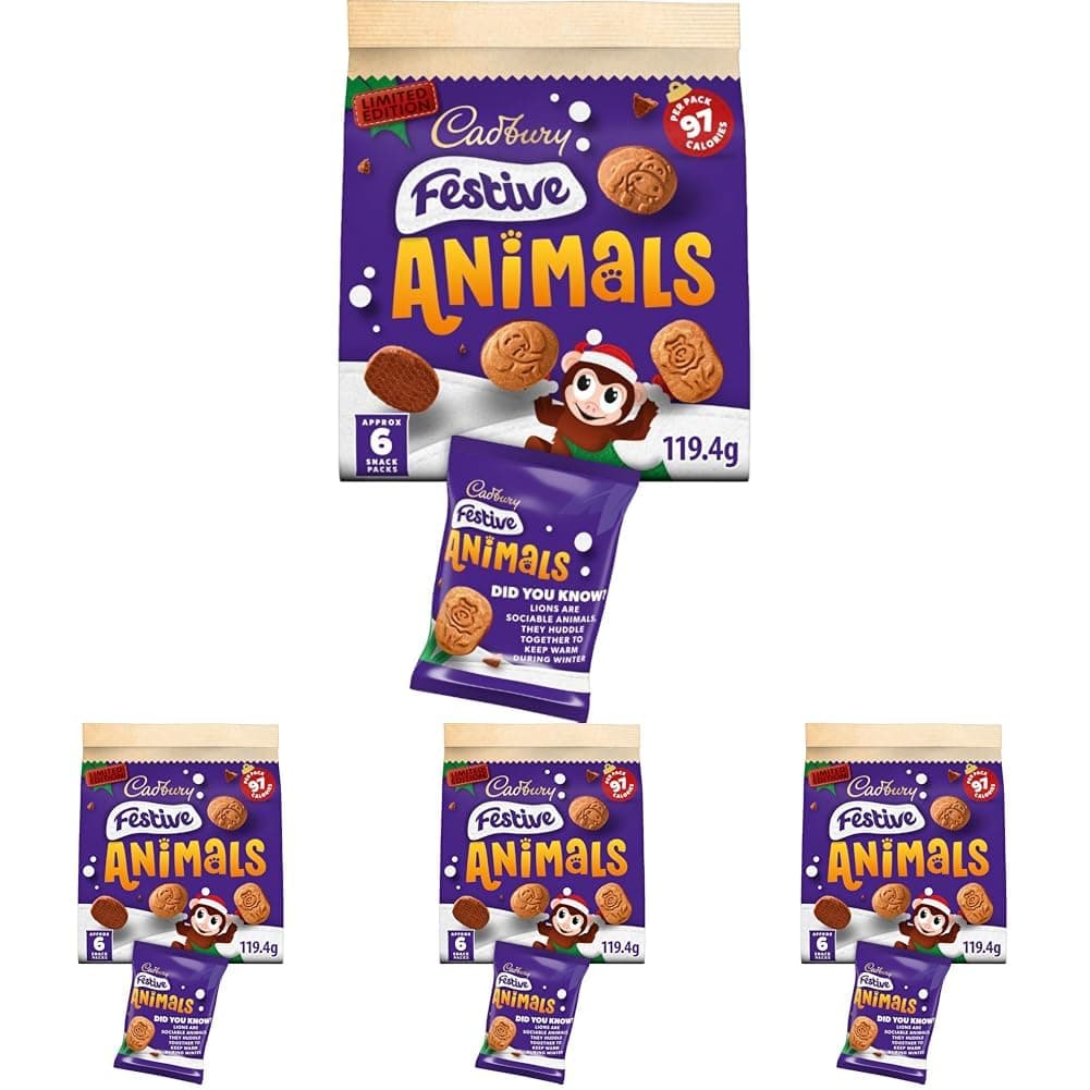 Cadbury Animals Mini Biscuits, Fun Animal Shaped Biscuits for Kids, 5 19.9 g Snack Packs (Pack of 1) — view 5