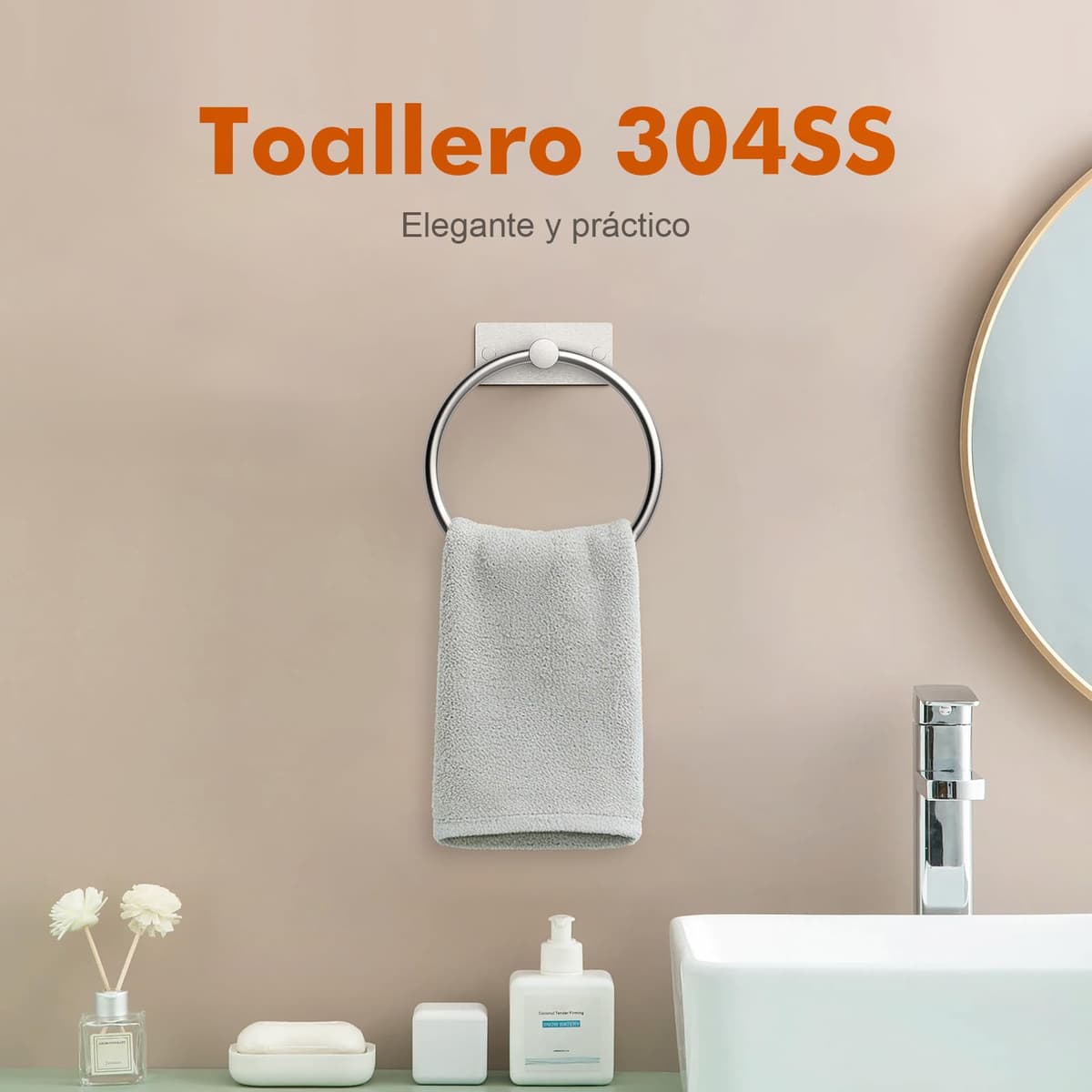Ibergrif M34455A Toalleros Adhesivo, Dos métodos de instalación (Adhesivo y Perforación), Toallero de Anilla Baño Sin Taladro, Acero Inoxidable, Cepillado — view 2
