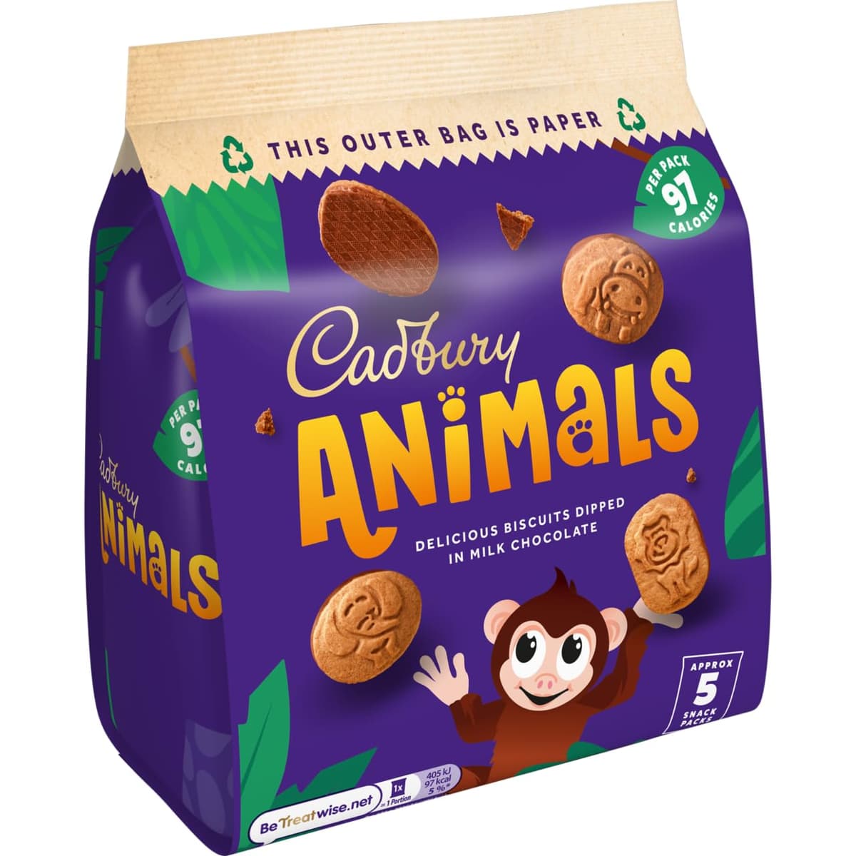 Cadbury Animals Mini Biscuits, Fun Animal Shaped Biscuits for Kids, 5 19.9 g Snack Packs (Pack of 1) — view 3