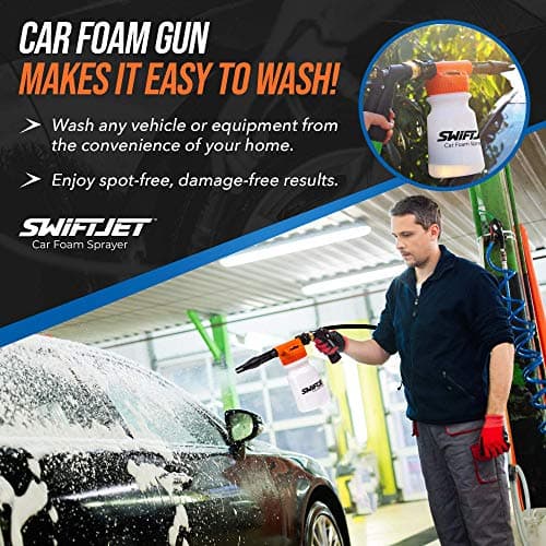 SwiftJet Car Wash Foam Gun + Microfiber Wash Mitt - Foam Cannon Works with Any Soap - Garden Hose Car Foam Sprayer - Car Wash Kit - Car Accessories Foam Blaster (Orange Foam Gun with Mitt) — view 2