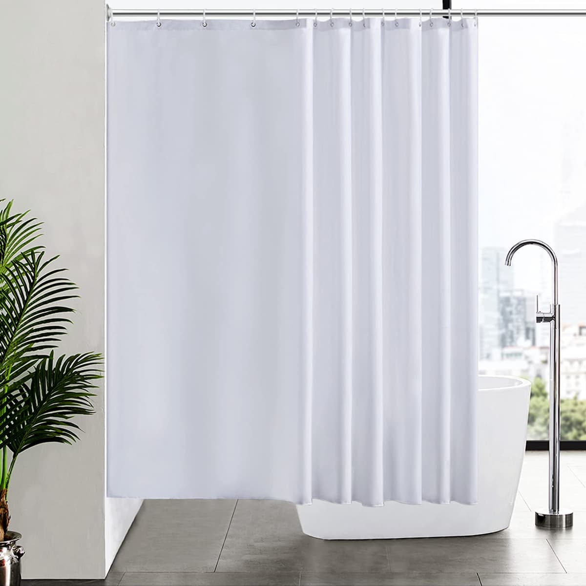 Furlinic Cortina Ducha 200x200cm Antimoho Impermeable Lavable Blanco Tela Poliéster Grandes Cortinas de Baño con 12 Aros de Cortina Ducha. — view 131