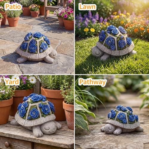 Solar Garden Outdoor Decor Turtle Statue with Dark Blue Roses & 7 LED Lights – Outside Tortoise Decor for Yard Patio Balcony & Backyard - Home House Decoration Art- Gift for Women Mom & Grandma — view 4