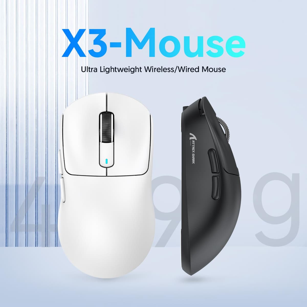 ATTACK SHARK X3 49g SUPERLIGHT Mouse, PixArt PAW3395 Gaming Sensor, BT/2.4G Wireless/Wired Gaming Mouse, 6 Adjustable DPI up to 26000, 200 Hrs Battery, Office Mice for Win11/Xbox/PS/Mac (White) — view 2