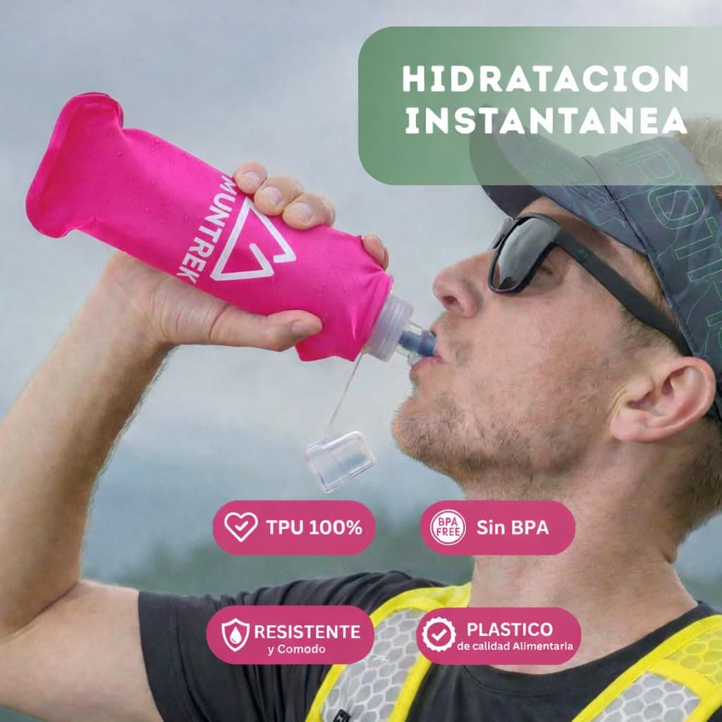 Soft Flask 500ml Pack de 2 con Pajita Extensible, Botellas Flexibles para Trail Running, TPU Sin BPA (Rosa) — view 3