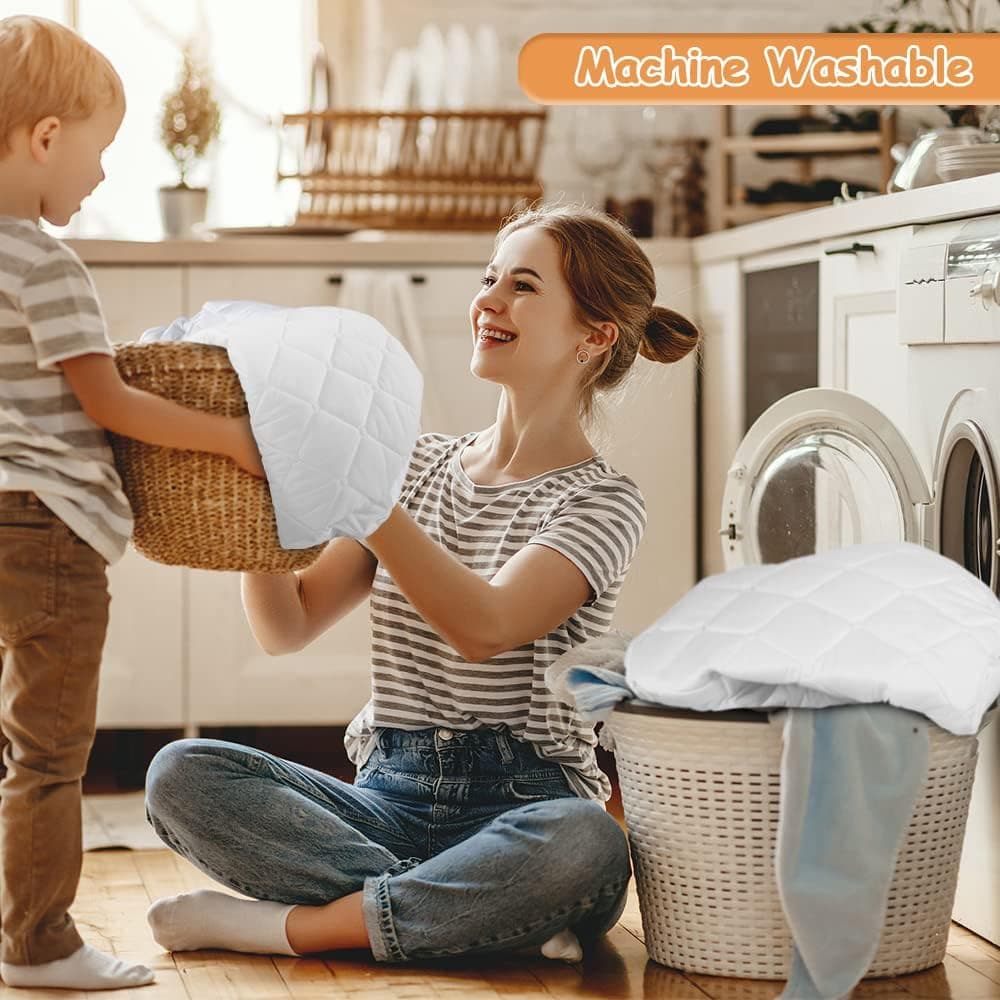 Yoofoss Travel Cot Mattress Protector Waterproof 65 x 95 cm Fitted Breathable & Comfortable Quilted Toddler Mattress Protector White — view 7