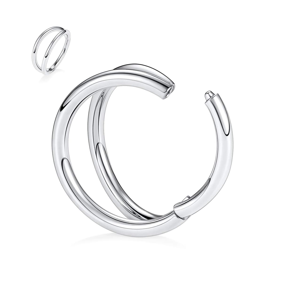 hengkaixuan Triple Double Nose Hoop Ring Sleeper Hoop Earring Helix Rook Conch Cartilage Daith Tragus Earrings Septum Ring Lobe Nose Piercing Jewellery for Women — view 3