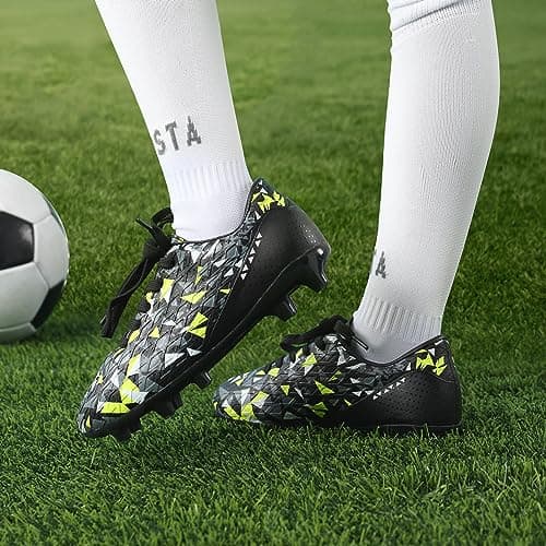 DREAM PAIRS Boys Girls Soccer Cleats Kids Football Shoes,Size 2 Little Kid,Black/Neon/Green,HZ19003K