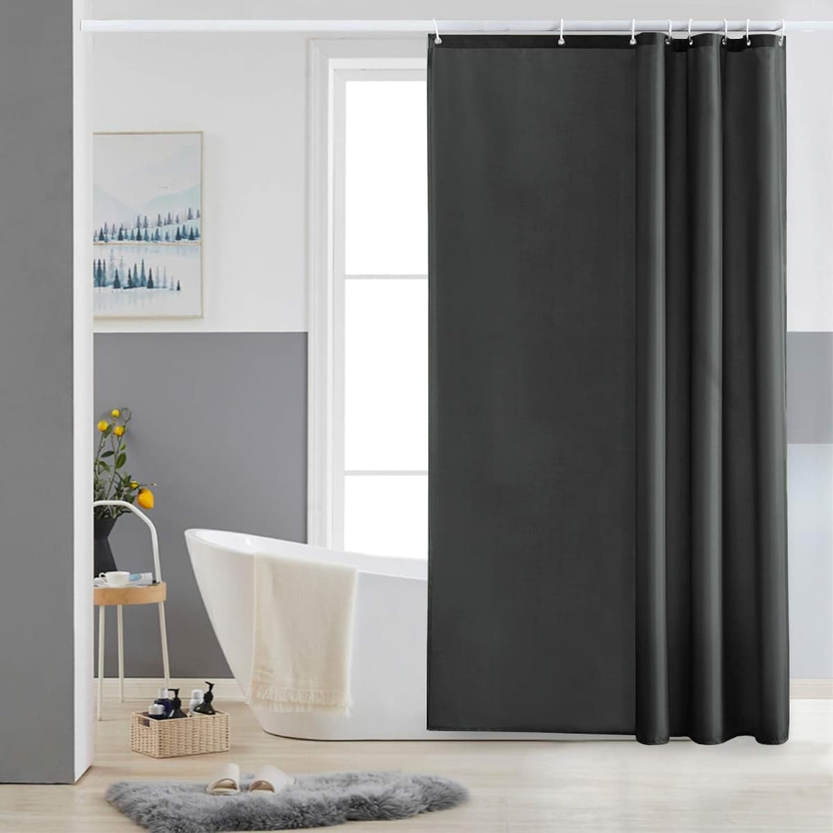Furlinic Cortina Ducha 200x200cm Antimoho Impermeable Lavable Blanco Tela Poliéster Grandes Cortinas de Baño con 12 Aros de Cortina Ducha. — view 37