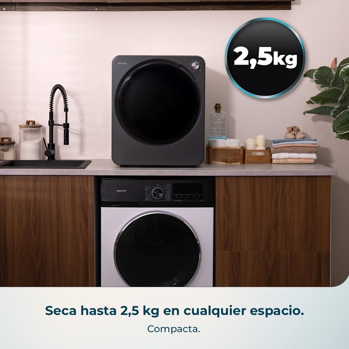 Cecotec Mini Secadora de Evacuación 2,5Kg Bolero DressCode Dry 3150V Dark. 950W, 6 Programas, Programa ECO, Control Knob Intuitivo, Secado Rápido y Eficiente, Ideal Espacios Pequeños, Acero — view 3