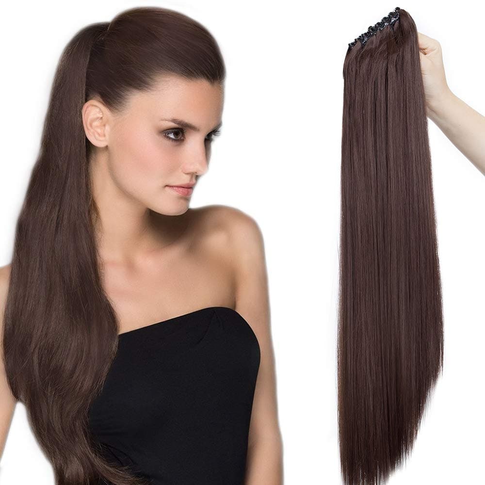 17"(43cm) SEGO Ponytail Long Synthetic Hair Looks Natural [Red Brown/Orange] Clip in Hair Extensions Curly Tail Ponytail Extension (90g) — view 42