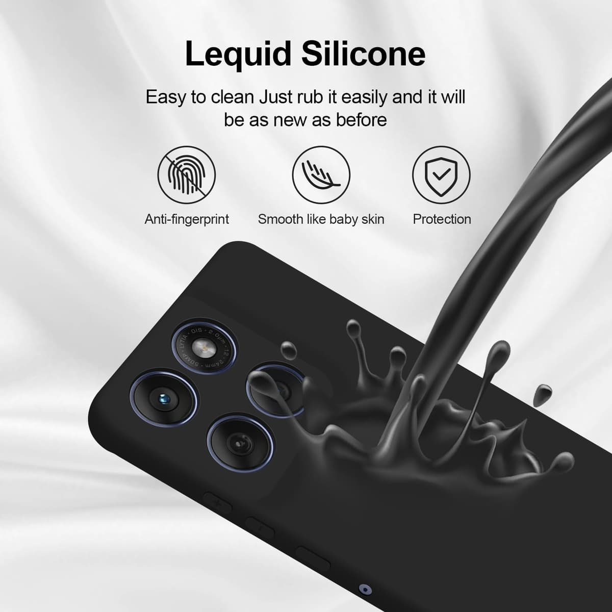 GiiYoon Funda para Motorola Edge 60 Fusion/Edge 60, Case de Silicona Suave de TPU Carcasa Protector de Goma Fexible Prueba Liviano y a Delgado de Golpes Antirrayas para Teléfono (Negro) — view 4