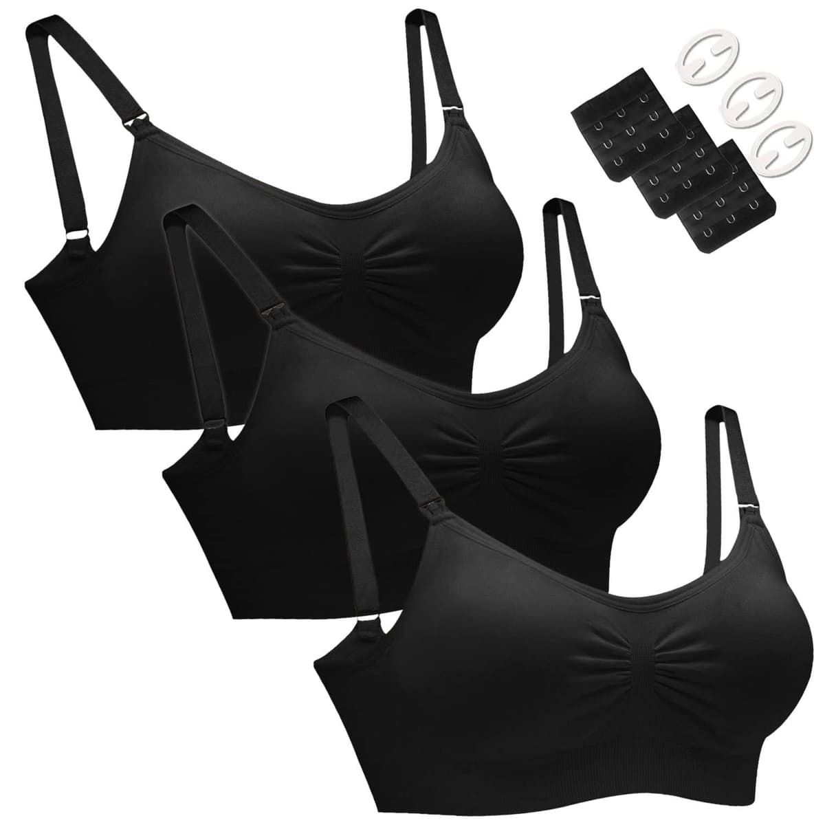 HOFISH 3PACK Full Bust Seamless Nursing Maternity Bras Bralette S-XXL with Extra Bra Extenders & Clips — view 10