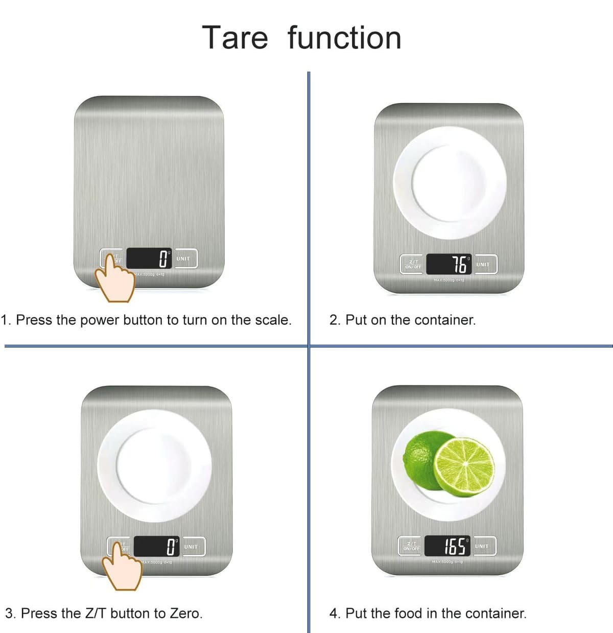 HomeFashion 5kg 1g 11lb Digital Kitchen Scales Food Scale with stainless steel Platform Electronic Cooking Backlit LCD Display Multifunction for Home and Office Use — view 5