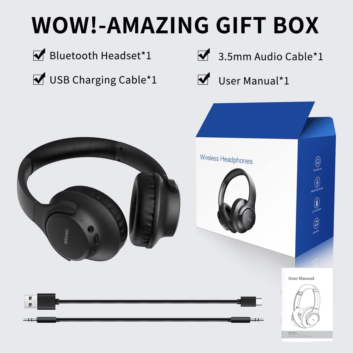 KVIDIO Bluetooth Headphones Over Ear, 65 Hours Playtime Wireless Headphones with Microphone, Foldable Lightweight Headset with Deep Bass,HiFi Stereo Sound for Travel Work PC Cellphone (Black) — view 9