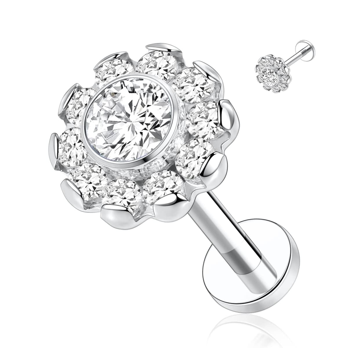 hengkaixuan 16G Titanium Labret Studs - Internally Threaded Flatback - Unisex - Silver - Piercing Jewellery — view 16