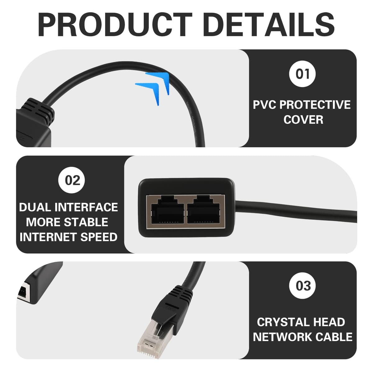 Duplicador Ethernet RJ45, Cable Adaptador RJ45 1 a 2 Divisor Ethernet Splitter Macho a 2 Hembra Compatible Cat5 Cat5e Cat6 Cat7 para Compartir Conexión Internet Alternar Dispositivos Router PC TV Ofic — view 3