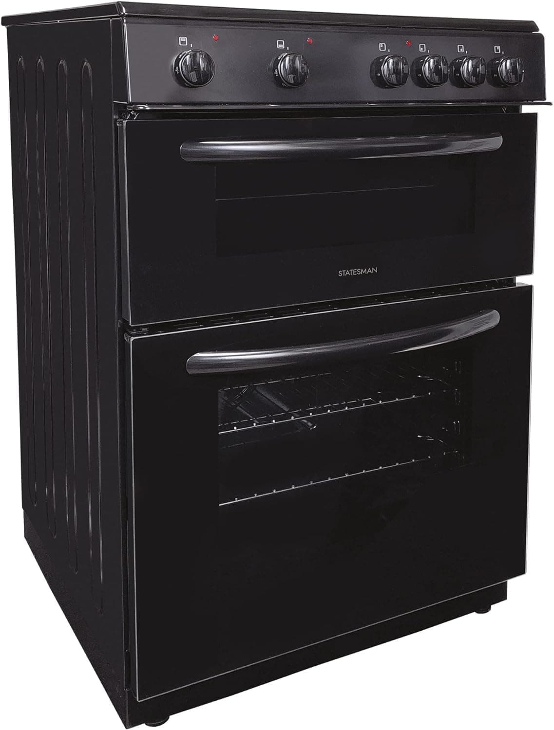 Statesman EDC60B Fan Assisted Double Oven Electric Cooker, 4 Zone Ceramic Hob, 60cm Wide, Black — view 4
