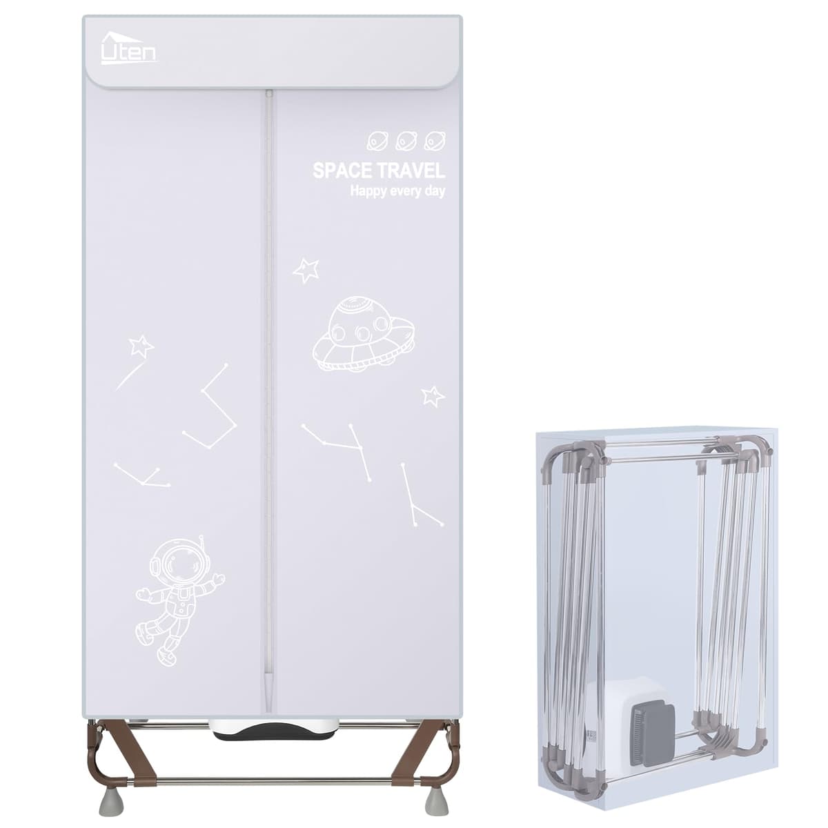 Uten Secadora de Ropa Eléctrica Portátil 1.7m, 1500W Secadora Plegable, Instalación y Almacenamiento Rápido, Capacidad de 15kg, Temporizador de 180 Min y Función de Calefacción PTC, Reducción de Ruido