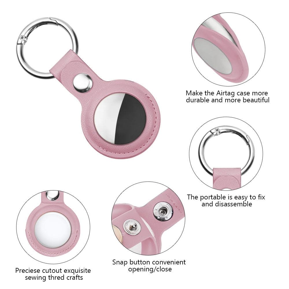 Ainiv Protective Case for Apple Airtags, 1 Pack Pink PU Leather Keyring Case, Tracker Cover for AirTags, Pet Dog Cat Collar Locator Tracker Cover, Key Finder Case for AirTag — view 3