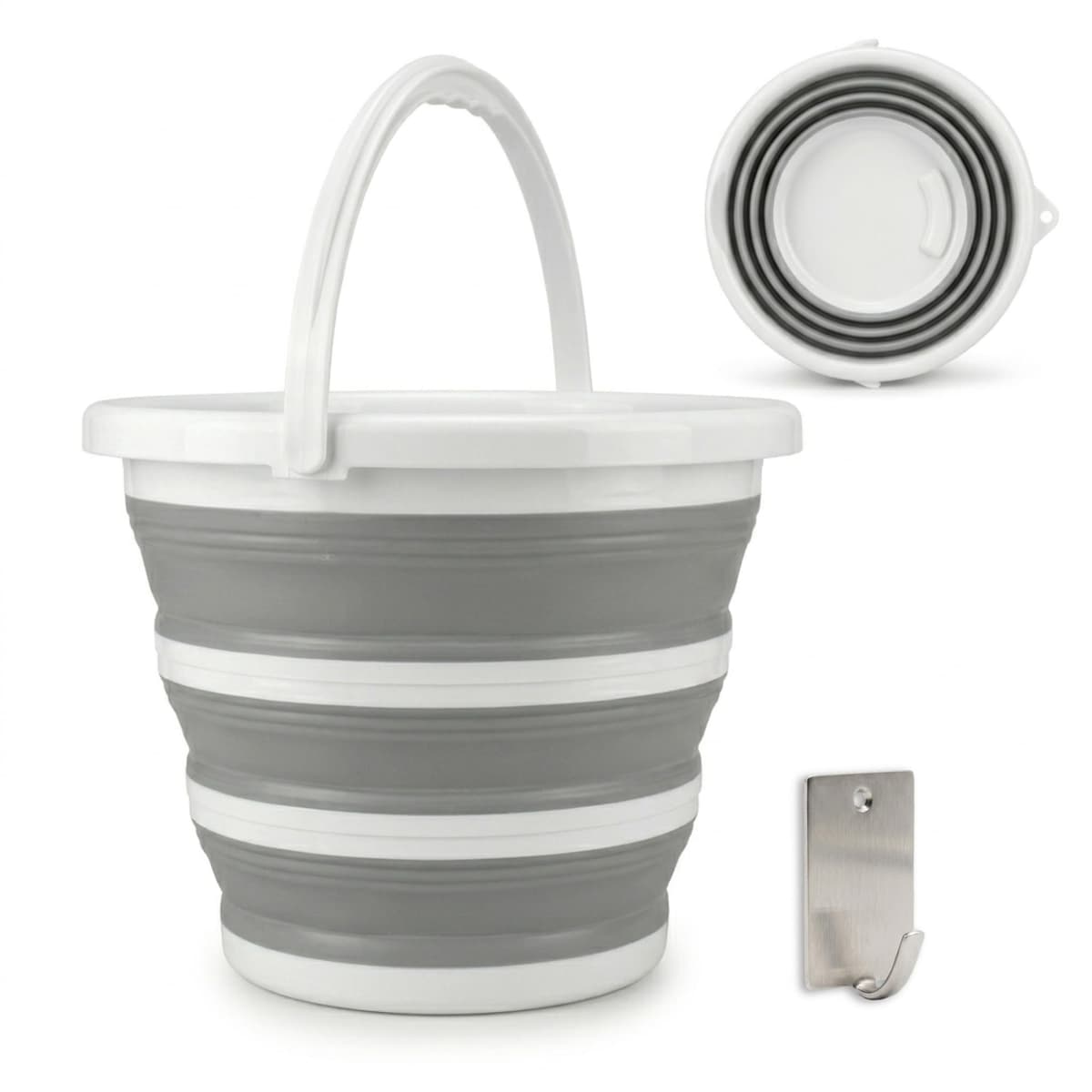 Cubo Plegable 10L Silicona Resistente con Asa, Cubeta Plegable Compacta, Cubo Multiusos Ahorra Espacio, Ideal para Limpieza, Cocina, Camping, Coche, Maletero y Hogar
