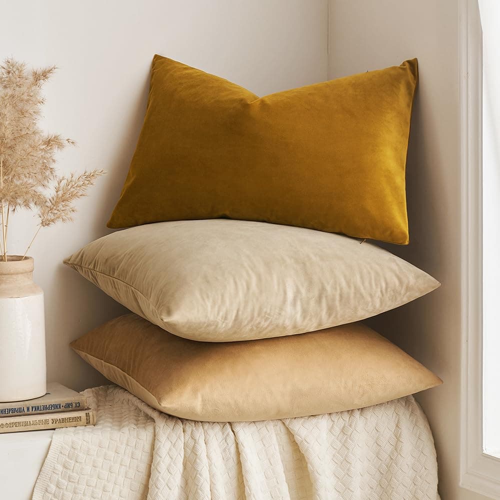 MIULEE Funda Cojines de Terciopelo para Sofa Suave Fundas de Almohada de Cama Silla Color Solido Cremallera Oculta Decoración para Sala de Estar Dormitorio Habitacion 2 Piezas 45x45cm Amarillo Mostaza — view 2