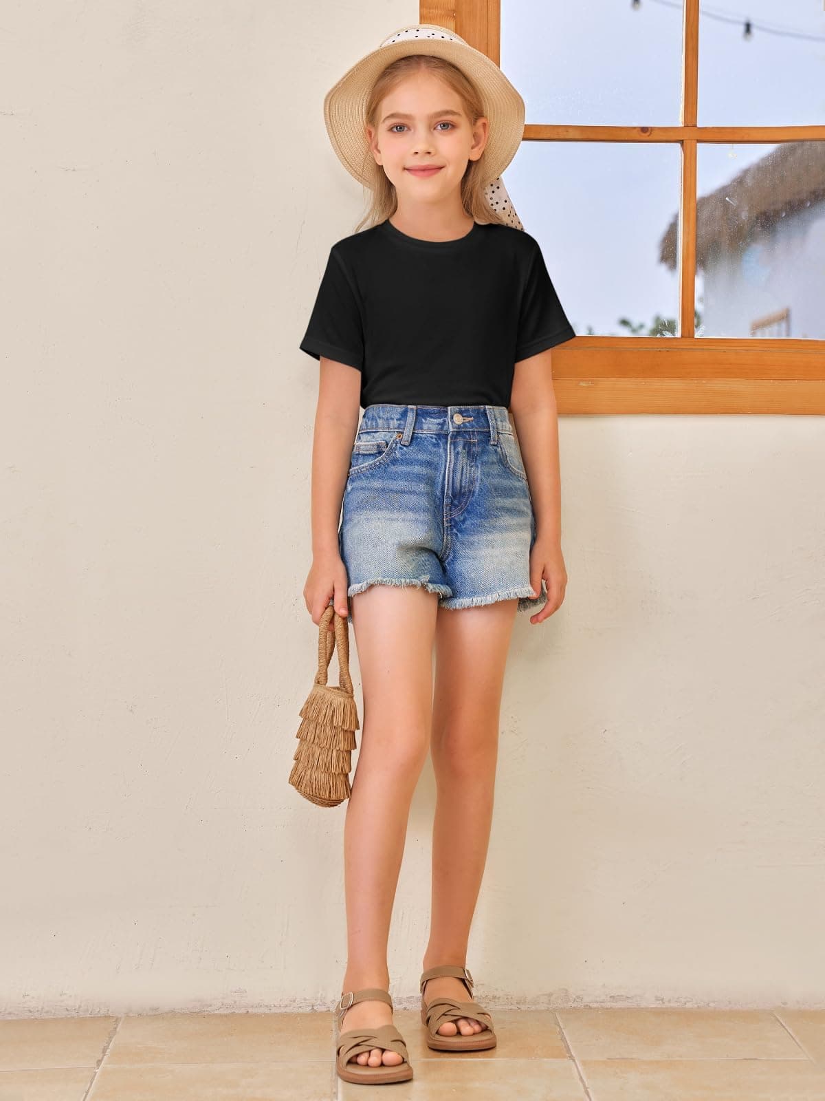 Haloumoning Camisetas de manga corta para niña, camisetas de verano, cuello redondo, informal, camisetas de gran tamaño — view 5