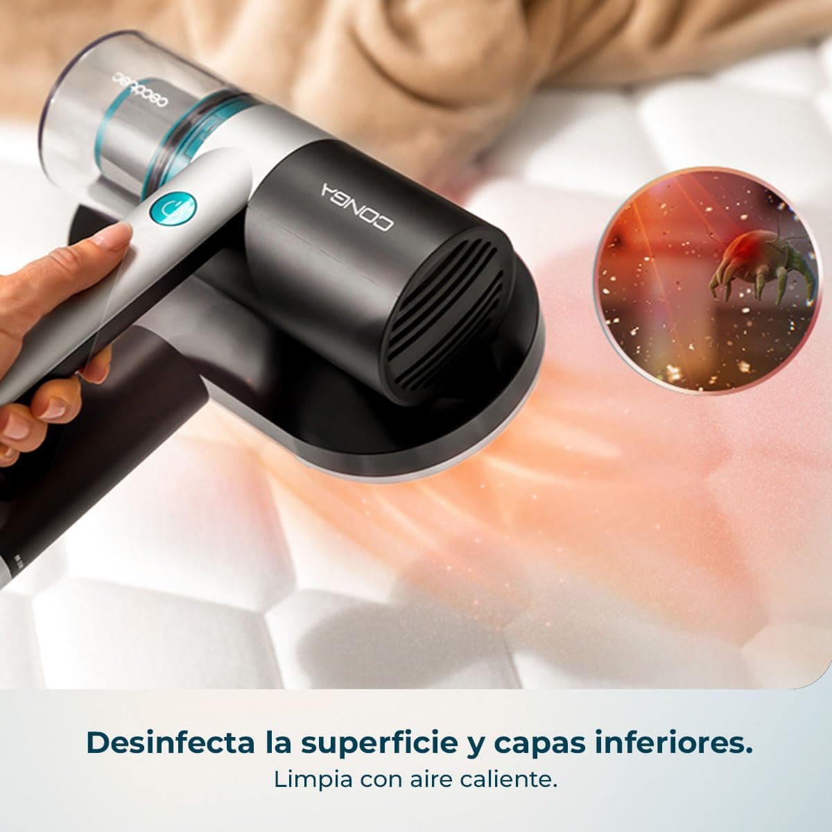 Cecotec Aspirador de Colchones y Tapicerías de Mano Conga Rockstar 3000 Mattress Essential. 300W, 10kPa, Luz Ultravioleta UV-C, Tecnología con Cepillo Motorizado y Aire Caliente, Retiene Alérgenos — view 5