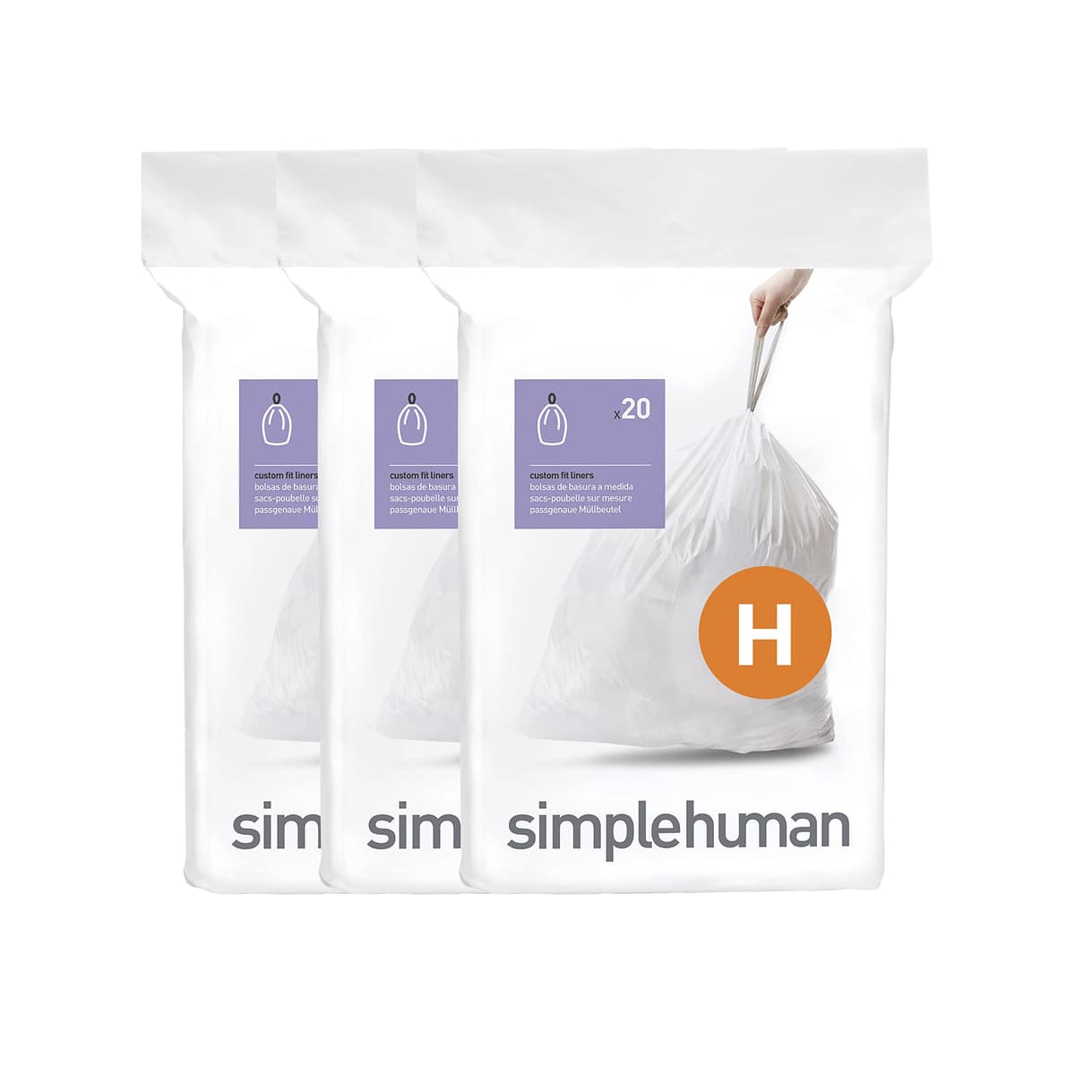 simplehuman CW0408 3 x paquete de 20 bolsas de basura a medida (60 bolsas), código V, plástico blanco — view 20