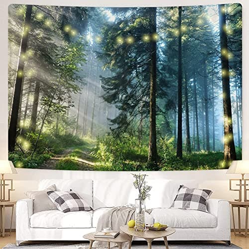 Jation Misty Forest Tapestry Sunshine Through Tree Nature Landscape Wall Tapestries Wall Hanging Poster Art for Home Headboard Dorm Decor in 150 * 130cm — view 2